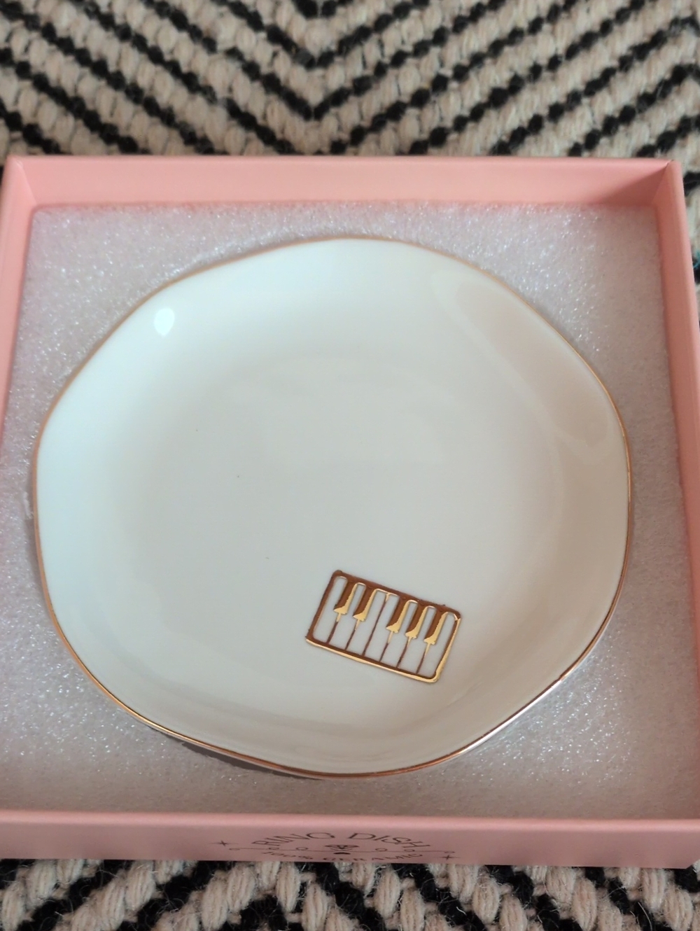 White Ceramic Trinket Dish with Gold Piano Accent